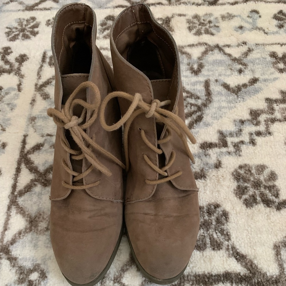 Lace up wedge booties